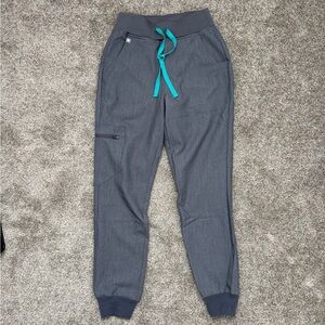 Gray Jogger Pants with Teal Drawstring